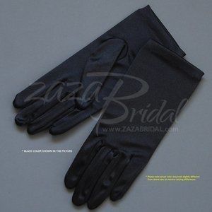 Shiny Stretch Satin Dress Gloves Wrist Length 2BL - Black